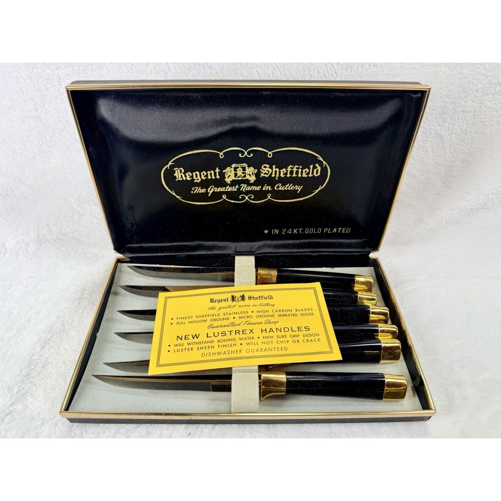 VTGโ Regent Sheffield 24K Gold Plated Cutlery Knives Stainless Blades 6 Pc Set
